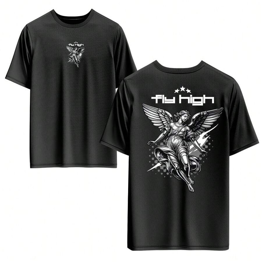 Men's T-Shirt 100% Cotton, Front And Back, Colorful Digital Print, High Resolution, Unisex, Round Neck. - 黑色 - 查看 1