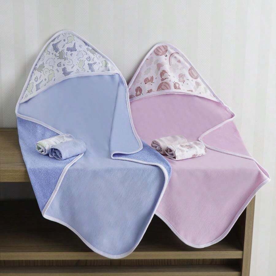 Hooded Lined Baby Towel - Bird - Pink - 70cm X 70cm - 淺粉色 - 查看 1