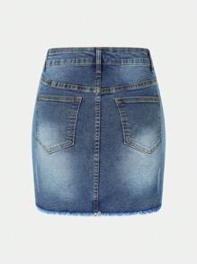 Women Stretch Casual High Waisted Denim Short Skirt Cute A Line Mini Pencil Skrit - Rửa nhẹ - Xem 8