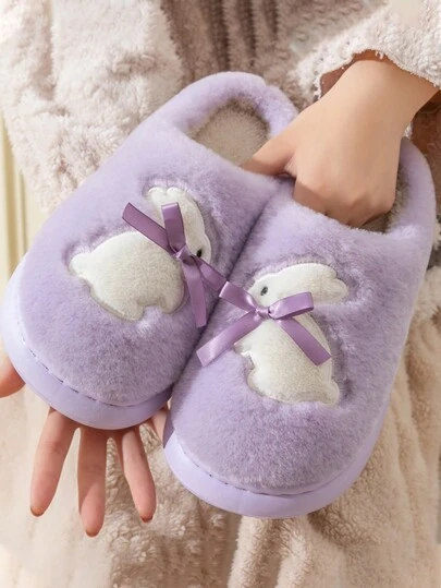 新款冬季女士可爱兔子毛绒拖鞋室内休闲舒适防滑软底保暖家居拖鞋