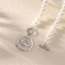 1 件定制土星球项链，个性化星球字母不锈钢项链，四季流行配饰，送给朋友的礼物，独特的礼物，万圣节礼物，圣诞节礼物 - 彩色 - 查看 3