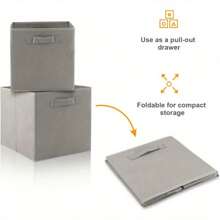 2 Pcs Foldable Storage Boxes 27x27x28cm Folding Box Folding Collapsible Organiser For Home And Office(Beige) - Gray - View 2
