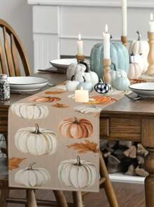 1pc Brown Pumpkin Pattern Table Runner For Autumn Harvest Festival, Suitable For Kitchen, Dining Table, Indoor/Outdoor Party Decor, Thanksgiving, Room Decoration