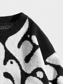 1pc Tween Boy Casual Letter Jacquard Crew Neck Pullover Knitted Sweater, Autumn/Winter