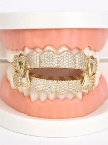 AINTTBY 1 pieza/2 piezas Dientes Grillz de cobre chapado en oro brillante estilo hip hop callejero personalizado, colmillos de vampiro para uso diario, Halloween y fiestas, unisex