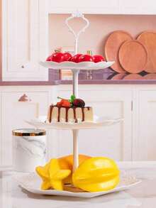 1pc Plastic Cake Stand, Modern 3-Tier Solid White Cake Display Rack, Random Style - White - View 2