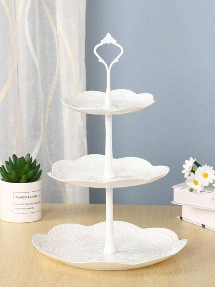 1pc Plastic Cake Stand, Modern 3-Tier Solid White Cake Display Rack, Random Style - White - View 1