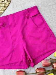 Women's Fashion Button-Down Shorts - Màu Hồng Tươi - Xem 3