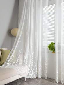 1 chiếc rèm cửa sổ hình lá và hoa nghệ thuật đơn sắc tối giản, phù hợp cho mọi mùa - Nhiều màu - Xem 1