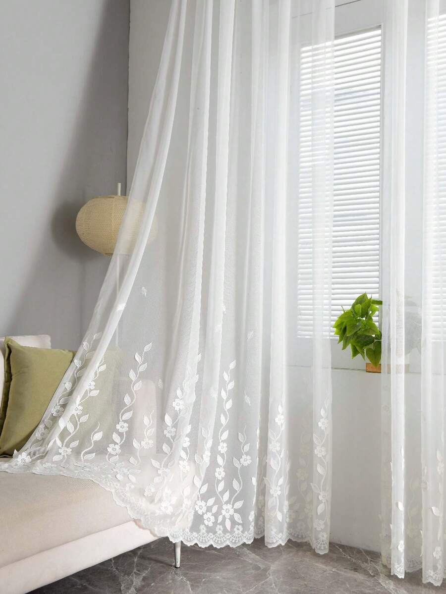 1 chiếc rèm cửa sổ hình lá và hoa nghệ thuật đơn sắc tối giản, phù hợp cho mọi mùa - Nhiều màu - Xem 1