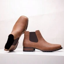 Giày bốt Chelsea thêu phong cách cao bồi miền Tây cổ điển dành cho nam, Giày bốt thời trang mũi vuông đế thấp, Giày da ngoài trời cao đến bắp chân, Áo hoodie thời trang - màu nâu - Xem 2