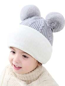 1 件儿童冬帽，带面罩和围巾 - 保暖内衬针织帽 - 雙球圍脖A款 - 查看 4