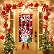 1 pieza Bandera colgante con tema navideño, forma asimétrica con un gnomo sujetando un regalo en forma de bastón de caramelo navideño y un árbol de Navidad, adecuado para decorar el marco de la puerta, el jardín o la sala de estar en Navidad, regalo navideño - Multicolor - Ver 7