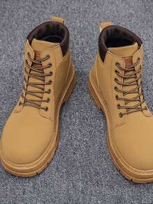 2024 冬季新款高帮男士鞋复古休闲靴秋季百搭户外工作大码黄色靴子，完美搭配连帽衫 - 黃色 - 查看 4