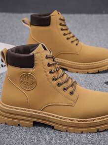 2024 冬季新款高帮男士鞋复古休闲靴秋季百搭户外工作大码黄色靴子，完美搭配连帽衫 - 黃色 - 查看 5