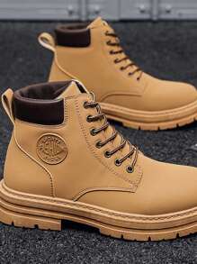 2024 冬季新款高帮男士鞋复古休闲靴秋季百搭户外工作大码黄色靴子，完美搭配连帽衫 - 黃色 - 查看 3