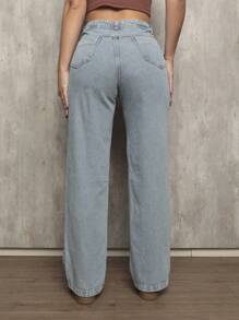 Calça Jeans Feminina Shein Wide Leg Cintura Alta Luxo Empina Bumbum Elegante 100% Jeans