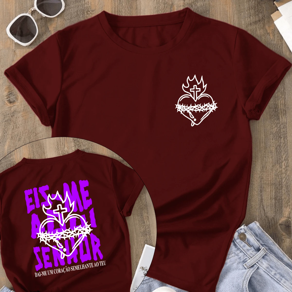 Women's T-Shirt Here I Am Sir - Maroon - View 1