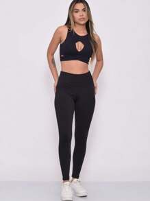 Basic Legging Pants Suplex Zero Transparecia Fitness Cos Alto - Noir - Voir 3