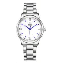 Orient 双狮手表 女士时尚自动机械表钢带钻石刻度日历小三针防水钢带白表盘蓝针 RA-NB0102S10B