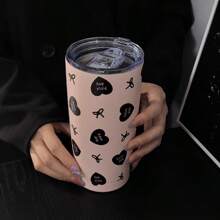 1 件 20 盎司/600 毫升黑色心形蝴蝶结系列保温杯、可重复使用旅行杯、带盖露营咖啡杯、真空瓶、返校、节日、生日礼物（不含吸管）返校 - 彩色 - 查看 8