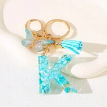 Llavero con letra del alfabeto en azul cielo con flecos de mariposa, llavero con inicial de piedra de resina con mosquetón - Accesorio decorativo de llavero para mujer, niña, mochila, colgante, accesorios para bolso, cordones con portaidentificación, accesorios para coche, encantos para bolso, regalo de Navidad, regalo para maestra, amiga, hermana - Multicolor - Ver 21