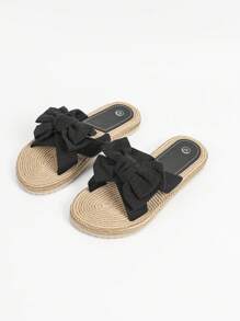 Dép sandal nữ màu trơn dáng rộng thanh lịch, đế xuồng có nơ trang trí mùa hè, dép đi biển thoải mái - màu đen - Xem 7