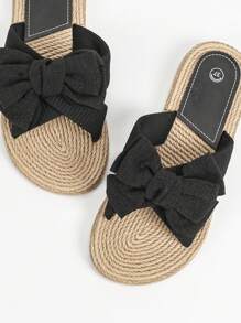 Dép sandal nữ màu trơn dáng rộng thanh lịch, đế xuồng có nơ trang trí mùa hè, dép đi biển thoải mái - màu đen - Xem 6