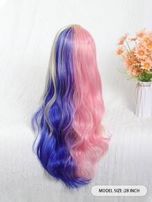 Tóc giả dài 28 inch, kiểu gợn sóng, xoăn nhiều màu xanh dương, hồng, vàng, thích hợp cho cosplay, có mái, dùng cho Halloween, làm từ chất liệu tổng hợp chịu nhiệt, dành cho nữ. - Nhiều màu - Xem 4