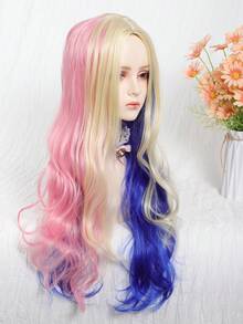 Tóc giả dài 28 inch, kiểu gợn sóng, xoăn nhiều màu xanh dương, hồng, vàng, thích hợp cho cosplay, có mái, dùng cho Halloween, làm từ chất liệu tổng hợp chịu nhiệt, dành cho nữ. - Nhiều màu - Xem 3