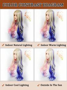 Tóc giả dài 28 inch, kiểu gợn sóng, xoăn nhiều màu xanh dương, hồng, vàng, thích hợp cho cosplay, có mái, dùng cho Halloween, làm từ chất liệu tổng hợp chịu nhiệt, dành cho nữ. - Nhiều màu - Xem 8