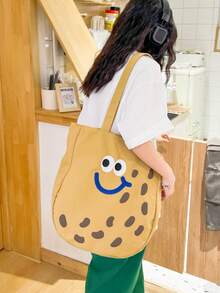 2024 New Cute Small Student Female Canvas Tote Bag With Large Capacity, Hand-Held & Shoulder , Suitable For Shopping, Commuting, Going To School And Office Workers - Brown - View 7