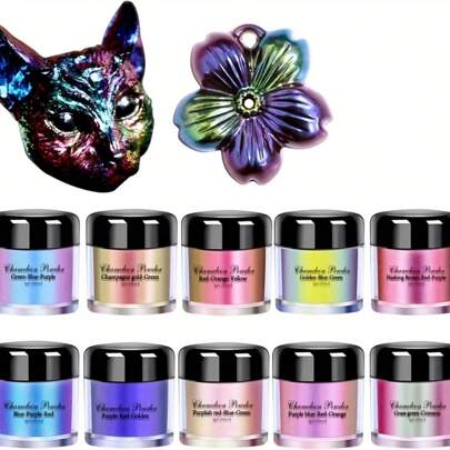 10 Stücke Chamäleon Pigmente, Epoxidharz Schimmer Chamäleon Farbstoff Mica Pulver, metallische Farbe Glitzer und Zauberpulver - Erstellen Sie einzigartiges, buntes Zubehör