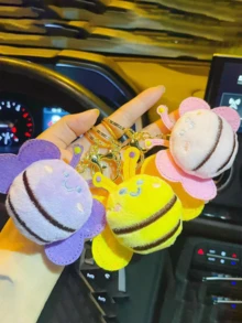 Nuevo y lindo llavero de peluche de abeja de dibujos animados, decoración de colgante de abeja suave y peluda para ropa, bolsas, regalo - Multicolor - Ver 1