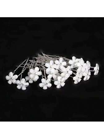 20pcs Bridal U-Shaped Hair Forks With Rhinestone & Pearl, Wedding Hairstyle Hair Accessories Halloween