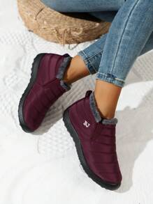 Giày bốt đi tuyết cổ thấp dày mũi tròn chống thấm nước cho nữ dùng trong nhà và ngoài trời, thời tiết mưa, màu trơn, mùa thu đông - Đỏ - Xem 4