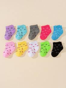 10/20 Pairs Children Multicolor Heart & Dopamine Print Breathable Soft Short Socks, Suitable For Kids Casual Daily Wear, Random Color Assortment - Multicolor - View 4