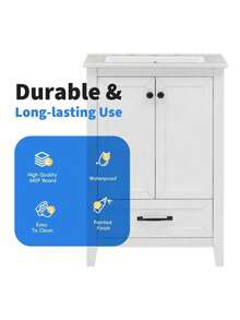 24" Bathroom Vanity With Sink, Bathroom Vanity Cabinet With One Drawer And Doors, Solid Wood And MDF, White - 1 - 查看 5