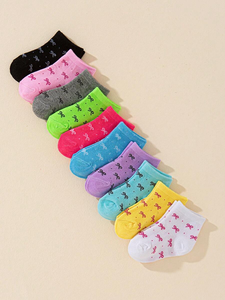 10/20 Pairs Children Multicolor Heart & Dopamine Print Breathable Soft Short Socks, Suitable For Kids Casual Daily Wear, Random Color Assortment - Multicolor - View 1