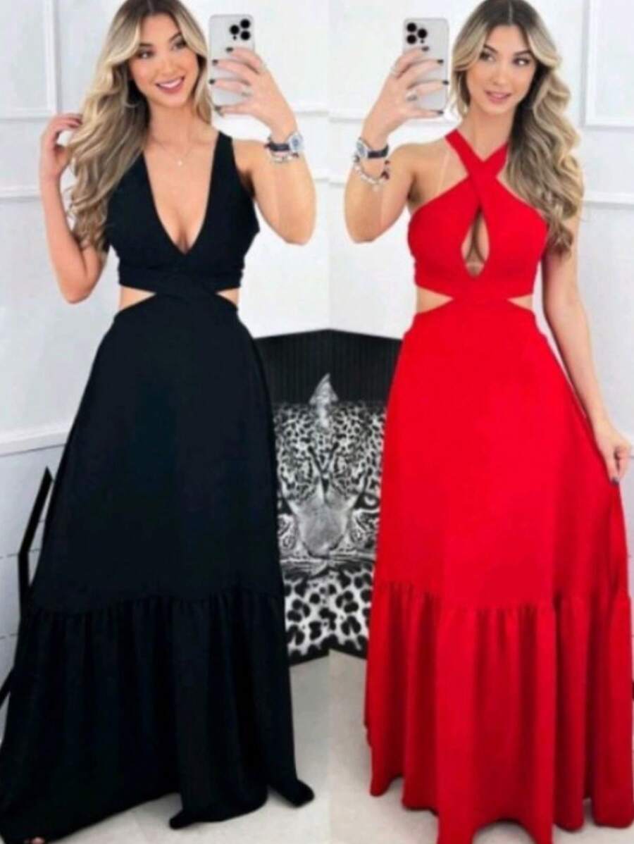 Long Dress In Duna Multiform Model - màu đen - Xem 1