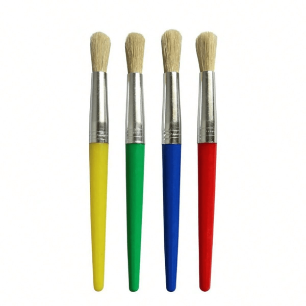 4pcs Round Tip Bristle Paint Brush With Colored Plastic Handle, For Diy Drawing And Oil Painting Back To School