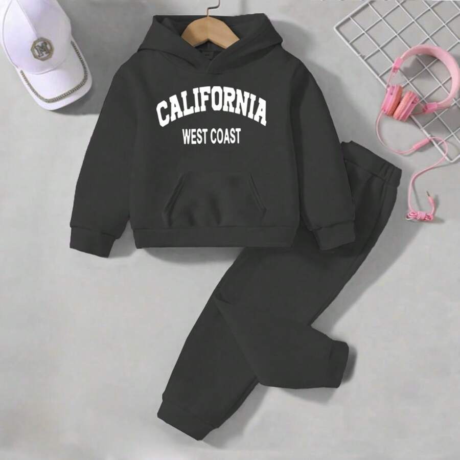 Unisex Children's Sweatshirt Set California Print Walk - 黑色 - 查看 1