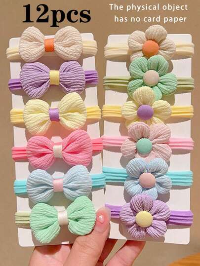 12 件/包女孩各式发带、蝴蝶结和弹力发圈发饰，无卡