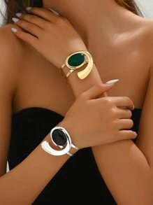 1 Peça Bracelete Aberto Feminino com Design Geométrico Exagerado, Estilo de Metal de Ferro Minimalista, Adequado para Uso Diário, Férias e Presentes de Encontro