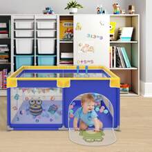 VA-Cerulean Baby Playpen, 127x127x68cm / 150x180x68cm / 180x200x68cm, Blue Animal, Playpen Foldable Children's Playpen Baby Playpen With Ocean Balls, Training Bracelet, Breathable Net & Handbag - Blue Animal - 127x127x68cm - View 6