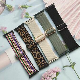 5 Pcs/Set Braided Solo Loop Compatible With Apple Watch Band 38mm 40mm 41mm 42mm 44mm 45mm 49mm For Women Men, Stretchy Nylon Elastic Straps Wristbands For Apple Watch Strap Series Apple Watch Ultra SE 8 7 6 5 4 3 2 1,18mm 20mm 22mm Universal Nylon Stretch Strap Bracelets For HW Watch 3Pro/Gt3pro/Sam Watch7/6/5/4/5Pro/Garmin Smart Watch Strap, Soft Adjustable Nylon Breathable Sport Band For Fitbit Versa2 Versa3 Versa4 Charge 5/6