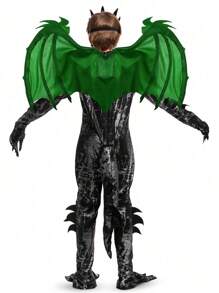 Joyfy Kids' Halloween Dragon Costume With Wings, Dragon Costume For Child, Tail And Mask Set For Halloween Dress Up - màu xanh lá - Xem 2