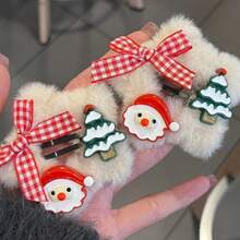 Bộ 4 kẹp tóc hình ngôi sao năm cánh bằng vải nhung Giáng sinh, thiết kế hình ông già Noel và tuần lộc hoạt hình, phụ kiện tóc ngày lễ dễ thương - Nhiều màu - Xem 1
