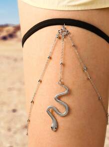 时尚甜美酷炫风格夸张小蛇吊坠腿链弹力蕾丝珠链个性化春夏身体链眼罩性感内衣配饰，万圣节，圣诞节，情人节，约会，派对，约会
