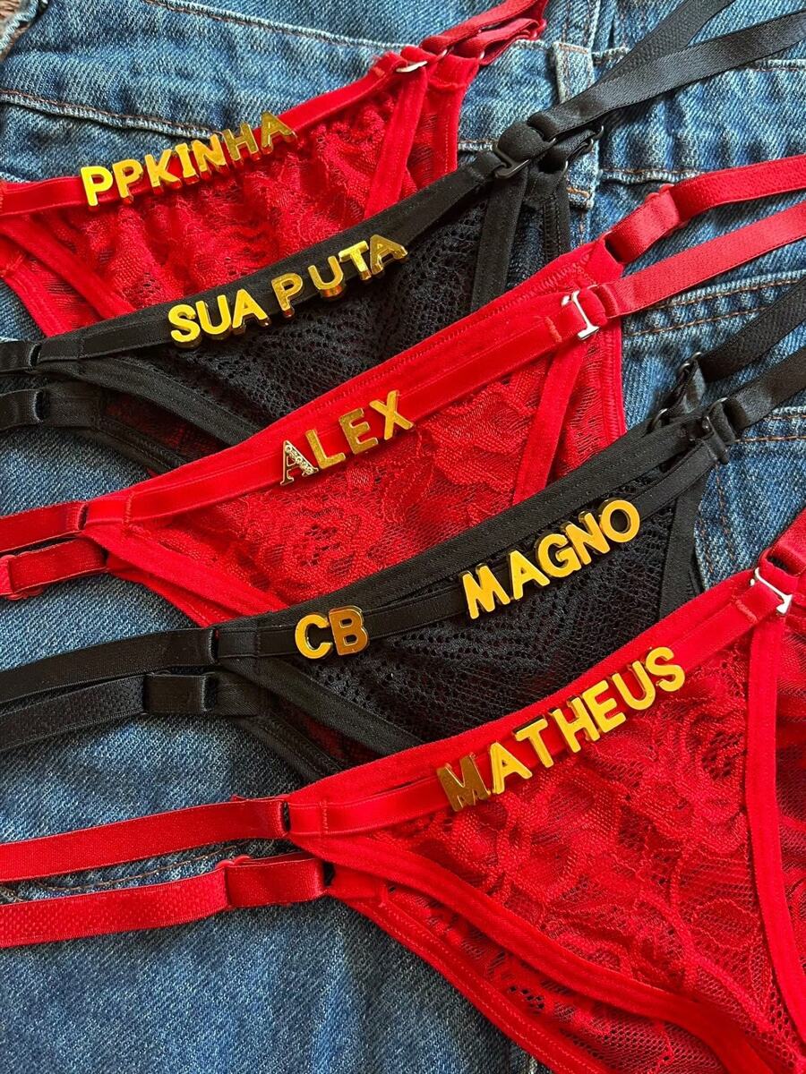 Personalized Thong With Name Silver Letter Sensual Panties Valentine's Day Lingerie Adjustable String - 紅色 - 查看 1